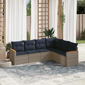 vidaXL 6 pcs conjunto sofás p/ jardim c/ almofadões vime PE cinzento