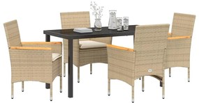 Conjunto de Jantar para Jardim 5 Peças com Almofadas Beiges em Rattan