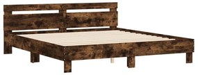 Estrutura cama c/ cabeceira/luzes LED 160x200cm carvalho fumado