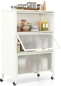 Estante de cozinha de 3 níveis com rodas com portas rebatíveis 81 x 37 x 115 cm branco