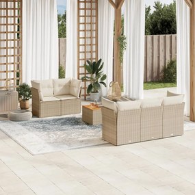 6 pcs conjunto de sofás p/ jardim com almofadões vime PE bege
