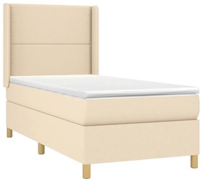 Cama box spring c/ colchão e LED 100x200 cm tecido cor creme