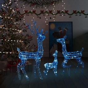 Família de renas decorativa 300 luzes LED azuis acrílico