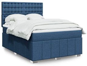 Cama com molas/colchão 140x200 cm tecido azul