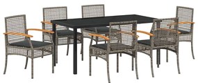 Conjunto de Jantar de Jardim com 7 Peças e Almofadas em Rattan Sintéti