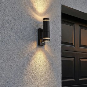 Candeeiro de Parede Exterior Moderno Preto 2-Luzes IP44 com Sensor de Movimento - Dubbla