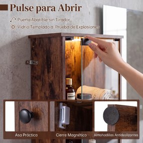 Armário de Casa de Banho Alto e Estreito, 30 x 30 x 170 cm, Luz LED Ajustável com Comando à Distância, Castanho