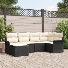 Conjunto de Sofá de Jardim em 6 Peças com Almofadas Preto Rattan PE, S
