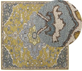 Tapete de lã amarelo e azul 200 x 200 cm MUCUR Beliani