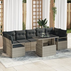Conjunto de Sofá de Jardim vidaXL de 8 Peças com Almofadas Cinza Claro
