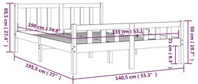 Estrutura de cama casal 135x190 cm madeira maciça castanho-mel