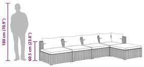 5 pcs conjunto lounge de jardim c/ almofadões vime PE preto
