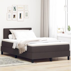 Cama Box Spring com Colchão &amp; LED Marrom Escuro 120x190 cm Tecido