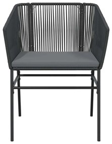 Conjunto de jantar jardim 5 peças almofadas vidro vime PE preto