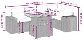 6 pcs conjunto de sofás p/ jardim com almofadões vime PE bege