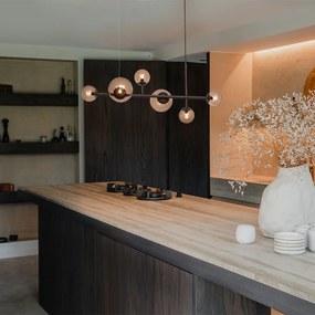 Candeeiro suspenso Hotel Chic bronze escuro com vidro bronze 6-luzes - Monaco