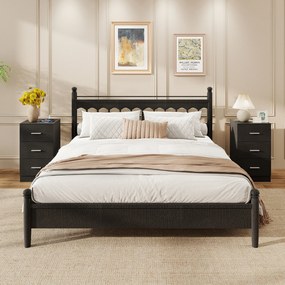 Mesa de cabeceira com base de carregamento 38 x 35 x 66 cm, 3 gavetas, porta USB, moderna, para sala ou quarto, Preta