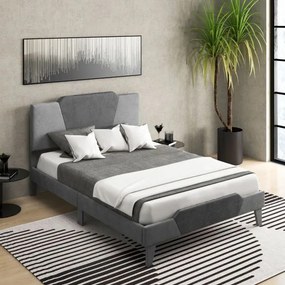 Estrutura de cama em veludo com cabeceira em ripas de madeira maciça para apoio do colchão (Não incluido) Fácil montagem. 208 x 145 x 105 cm. Cinza