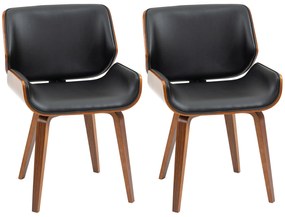 HOMCOM Conjunto de 2 Cadeiras de Jantar com Pés de Madeira Estofadas em Couro Sintético Encosto Curvado 53x54x81 cm Preto | Aosom Portugal