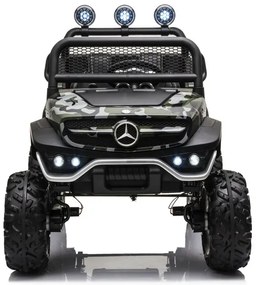 Jipe elétrico para crianças Mercedes-Benz Unimog bateria 12v, 4x4 2 Lugares pneus em borracha, assento em pele artificial Camuflado