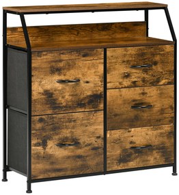 HOMCOM Cómoda com 5 Gavetas de Tecido Dobrável e Prateleira Aberta A Estilo Industrial 83,5x29x87cm Marrom Rústico | Aosom Portugal