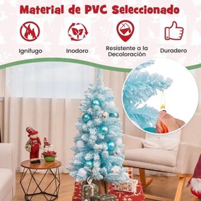 Mini Árvore de Natal artificial de mesa de 90 cm pré-decorada com 12 bolas de algodão 24 bolas decorativas Ramos de neve Azul