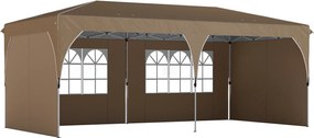 Tenda Dobrável 6x3 m Pop-up com 4 Laterais Amovíveis Tenda de Jardim com Faixas Refletoras Altura Ajustável UPF50+ Bege