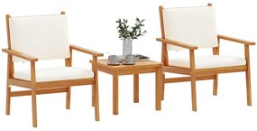 Conjunto de Bistro de Jardim 3 Peças com Almofadas em Madeira Sólida d