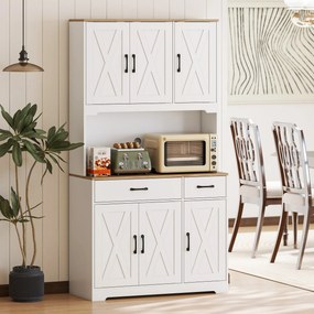 Aparador Alto de Cozinha, 94 x 39,5 x 175,2 cm, 6 Portas e 2 Gavetas, Branco