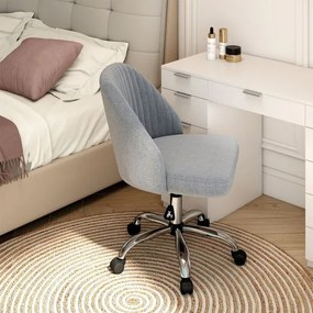 Cadeira de escritório moderna sem braços giratória, com encosto curvo e assento estofado com altura ajustável, cinza