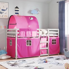 vidaXL Beliche com cortinas 90x200 cm madeira de pinho maciça rosa