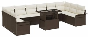 vidaXL Conjunto de Sofá de Jardim de 11 Peças com Almofadas Castanho em Rattan Sintético