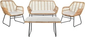 Mesa de Centro de Jardim LEBENG – 90x50x42 cm – Metal, Ratán e Vidro T