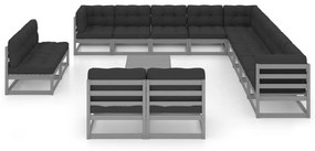 14 pcs conj. lounge de jardim + almofadões pinho maciço cinza