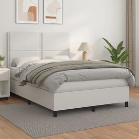 vidaXL Cama com molas/colchão 140x200 cm couro artificial branco