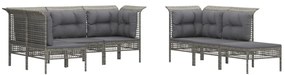 10 pcs conjunto lounge de jardim c/ almofadões vime PE cinzento