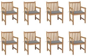 Cadeiras de jardim c/ almofadões cinzento 8 pcs teca maciça