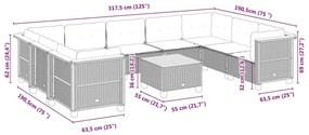 10 pcs conjunto sofás de jardim c/ almofadões vime PE preto