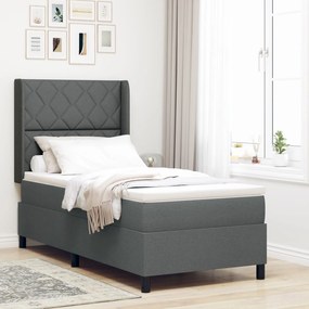 Cama Box Spring com Colchão e LED Cinza Escuro 90x200 cm Tecido
