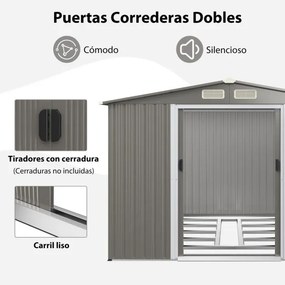 Abrigo de jardim Portas duplas e rampa para ferramentas 260 x 207 x 180 cm Cinzento claro