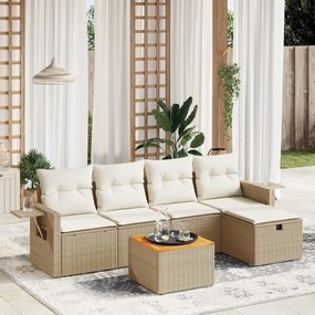 6 pcs conjunto de sofás p/ jardim com almofadões vime PE bege
