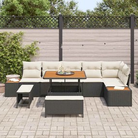 Conjunto de Sofá de Jardim vidaXL 9 Peças com Almofadas Preto Rattan S