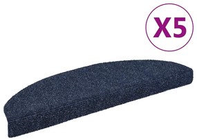 vidaXL Tapetes de escada autoadesivos 5 pcs 65x21x4 cm agulhado azul