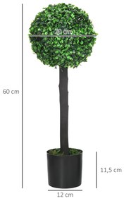 Conjunto de 2 Plantas Artificiais Decorativas 60cm Buxos Artificiais em Vaso para Decoração de Interior e Exterior Ø20x60 cm Verde