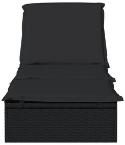 Espreguiçadeira com almofadão preto 201x55x62 cm vime PE