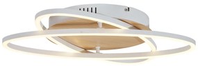 Plafon Branco com Madeira Incl. LED Regulável em 3 Níveis 2-Luzes - Kane Moderno