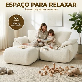 Sofá Modular em L de 2 Lugares com Otomana Reversível Sofá em Chenille com Assento Largo sem Montagem Creme
