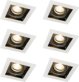 Conjunto de 6 focos embutidos modernos brancos com preto ajustáveis - Carree