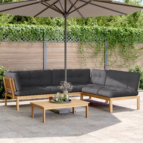 vidaXL 4 pcs móveis de paletes p/ jardim c/ almofadões acácia maciça