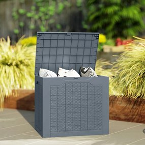 Caixa de arrumação para exterior de 97 L com pegas embutidas 56 x 41 x 50 cm, caixa de arrumação para exterior estanque, cinzento claro